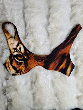 Cavalli x Skims Tiger Face Print Plunge Triangle Top Large Women. NWT.